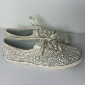 Keds x Kate Spade Glitter Champion Sneakers 6.5 Champagne Ribbon Lace Bridal